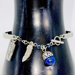 Jessica Simpson Bracelet Dangling Lapis Bead Rhinestones Leaf Cuff Toggle Clasp